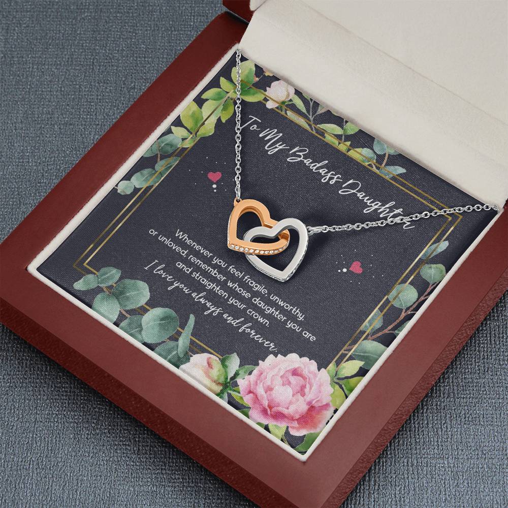 To My Badass Daughter Gifts, Whenever You Feel Fragile, Interlocking Heart Necklace For Women, Birthday Present Ideas From Mom Dad