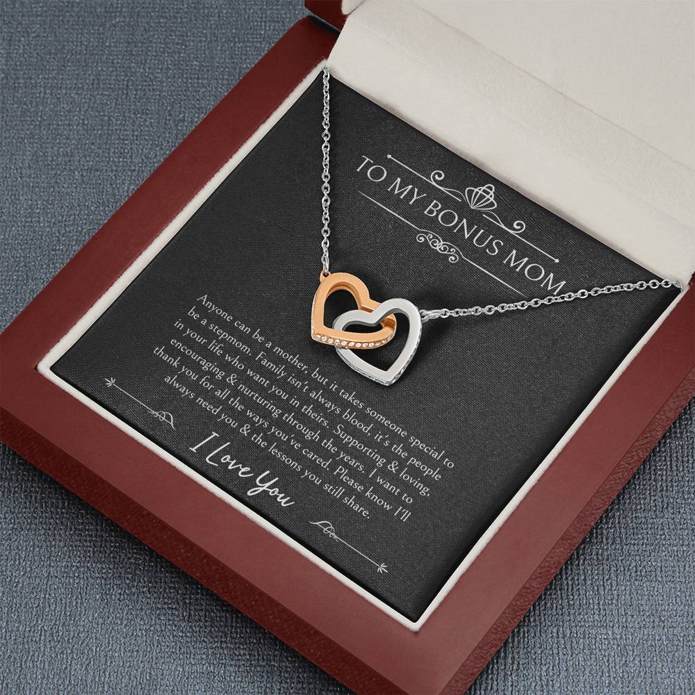 To My Bonus Mom Gifts, Thank You For Loving Me, Interlocking Heart Necklace For Women, Wedding Day Thank You Ideas From Bride