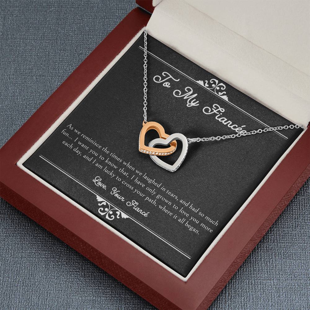 To My Fiancée, I Am Lucky To Cross Your Path, Interlocking Heart Necklace For Women, Anniversary Birthday Valentines Day Gifts From Fiancé