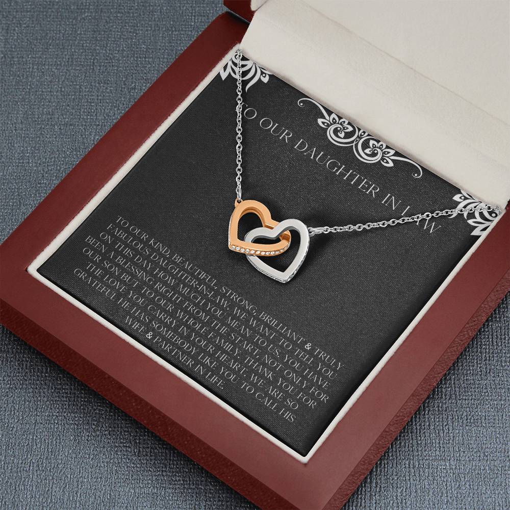 To My Daughter in Law Gifts, Thank You For The Love, Interlocking Heart Necklace For Women, Birthday Present Idea From Mother-in-law