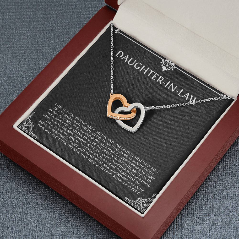 To My Daughter-in-law Gifts, I'm Lucky To Have You, Interlocking Heart Necklace For Women, Birthday Present Idea From Mother-in-law