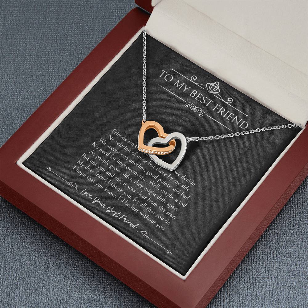 To My Friend Gifts, I'd Be Lost Without You, Interlocking Heart Necklace For Women, Birthday Present Idea From Bestie
