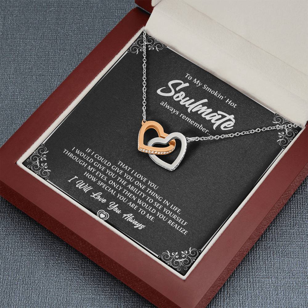 To My Soulmate, Smokin Hot Soulmate, Interlocking Heart Necklace For Girlfriend, Anniversary Birthday Valentines Day Gifts From Boyfriend