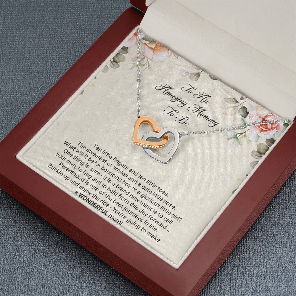Gift for Expecting Mom, Brand New Miracle, Mom to Be Interlocking Heart Necklace For Women, Pregnancy Gift For New Mother