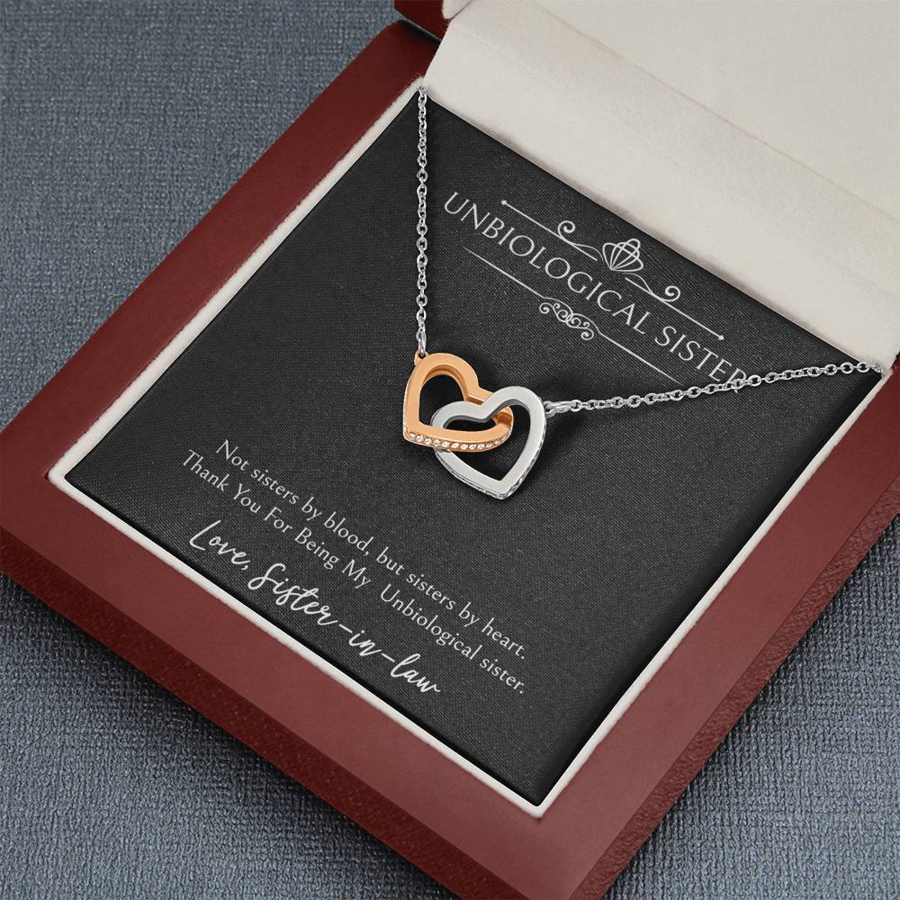 To My Unbiological Sister Gifts, Sister By Heart, Interlocking Heart Necklace For Women, Birthday Present Idea From Sister-in-law