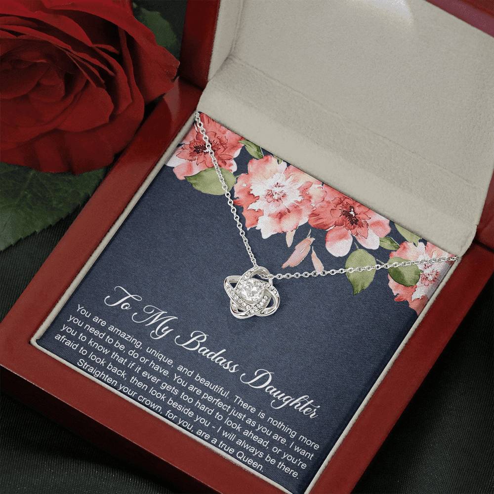 To My Badass Daughter Gifts, You Are Amazing, Love Knot Necklace For Women, Birthday Present Idea From Mom