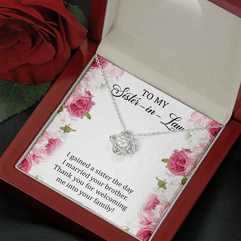 To My Sister-in-law Gifts, I Gained A Sister, Love Knot Necklace For Women, Birthday Present Idea From Sister