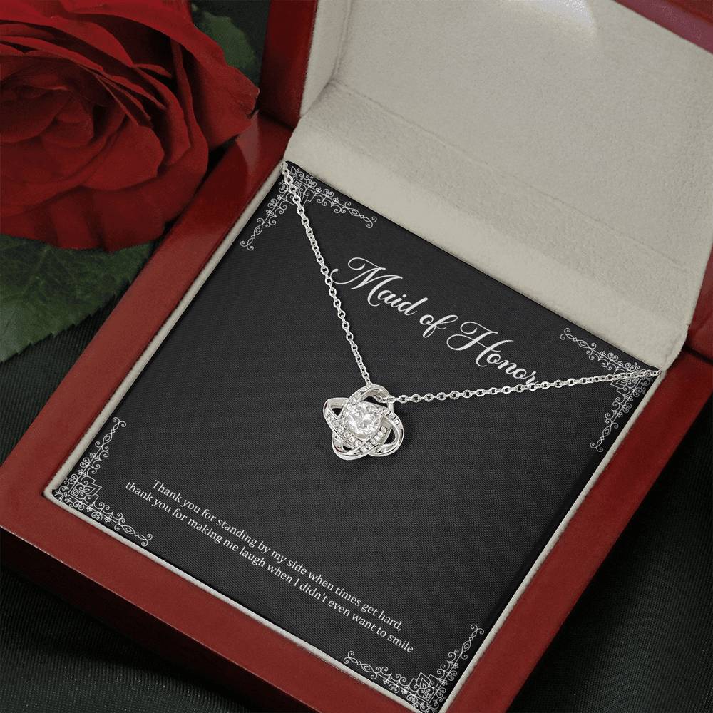 To My Maid of Honor Gifts, Thank You for Standing By My Side, Love Knot Necklace For Women, Wedding Day Thank You Ideas From Bride