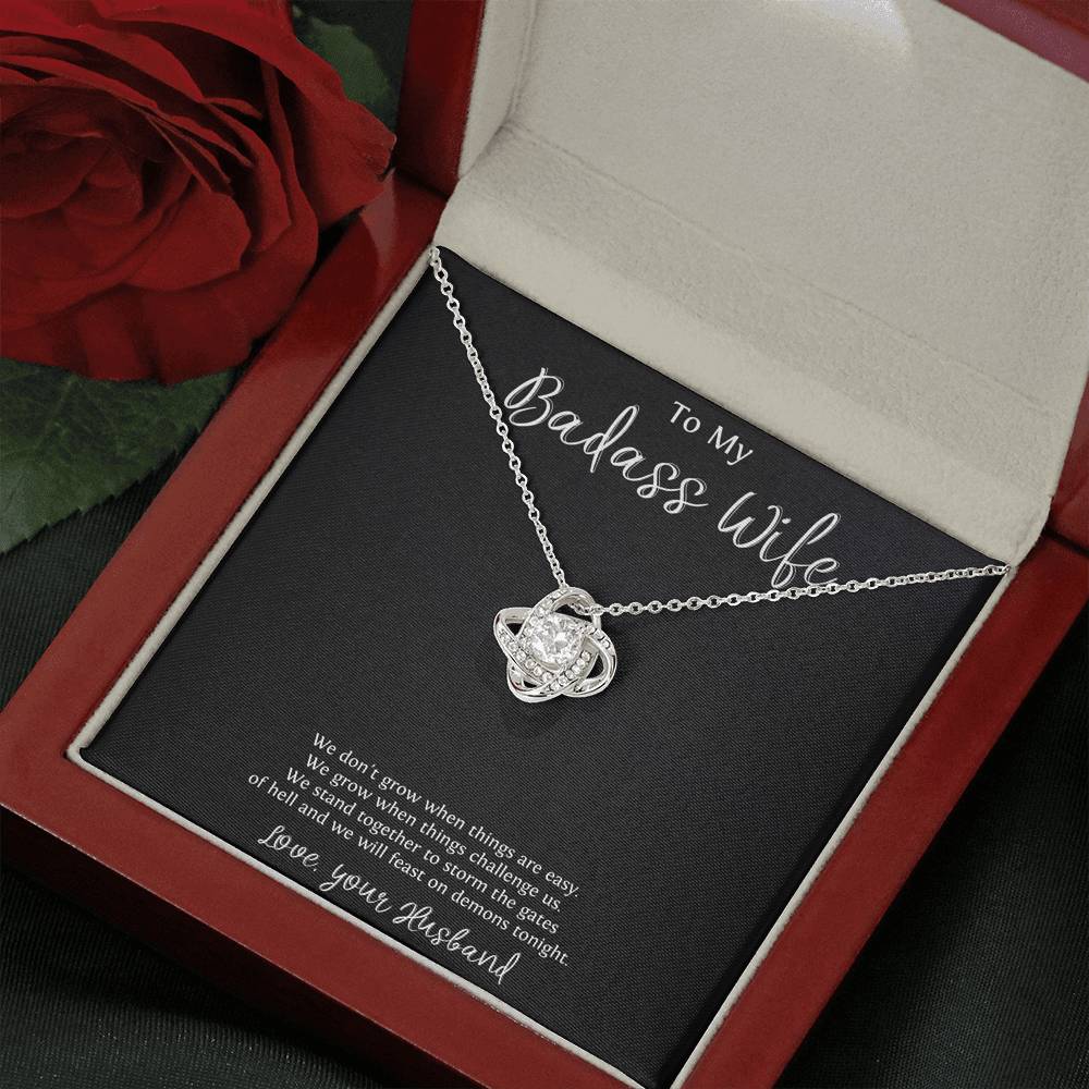 To My Badass Wife, We Stand Together, Love Knot Necklace For Women, Anniversary Birthday Valentines Day Gifts From Husband