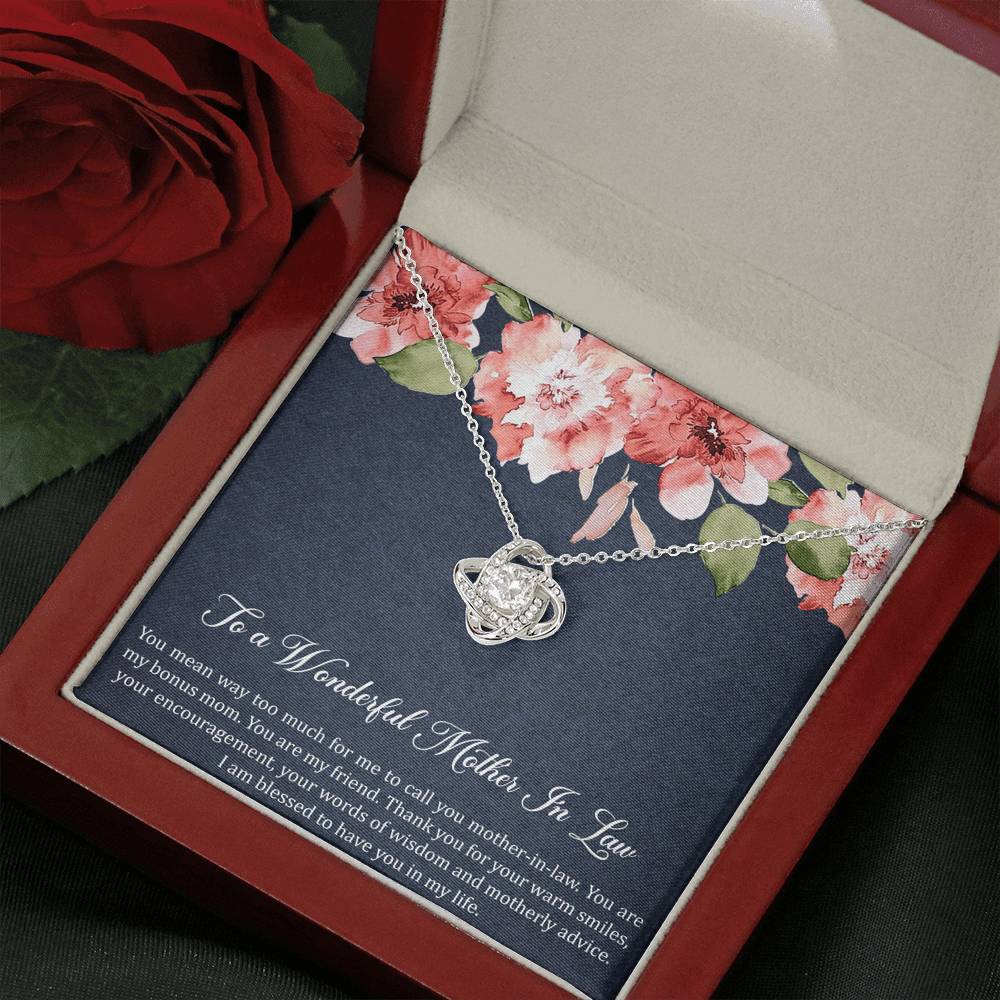 To My Mother-in-Law Gifts, My Bonus Mom, Love Knot Necklace For Women, Birthday Mothers Day Present From Daughter-in-law