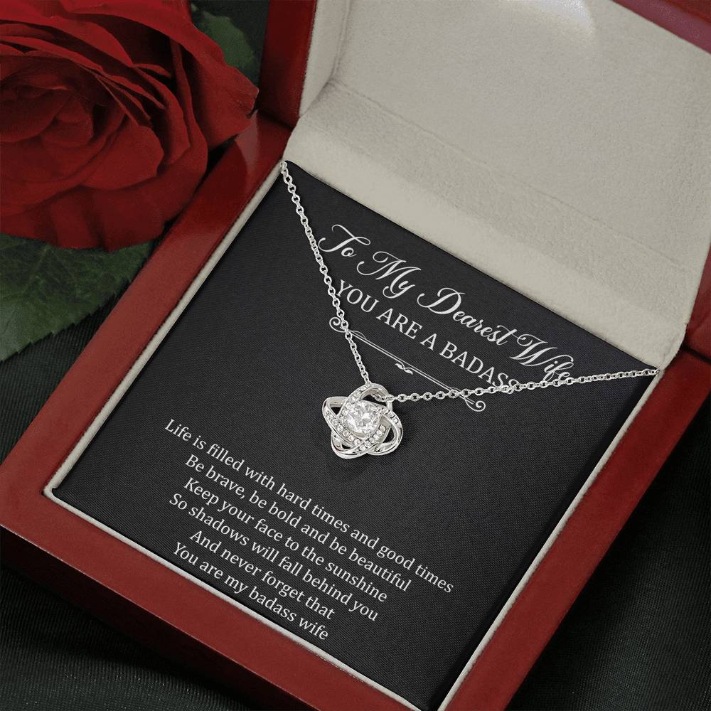 To My Badass Wife, Be Brave, Love Knot Necklace For Women, Anniversary Birthday Valentines Day Gifts From Husband
