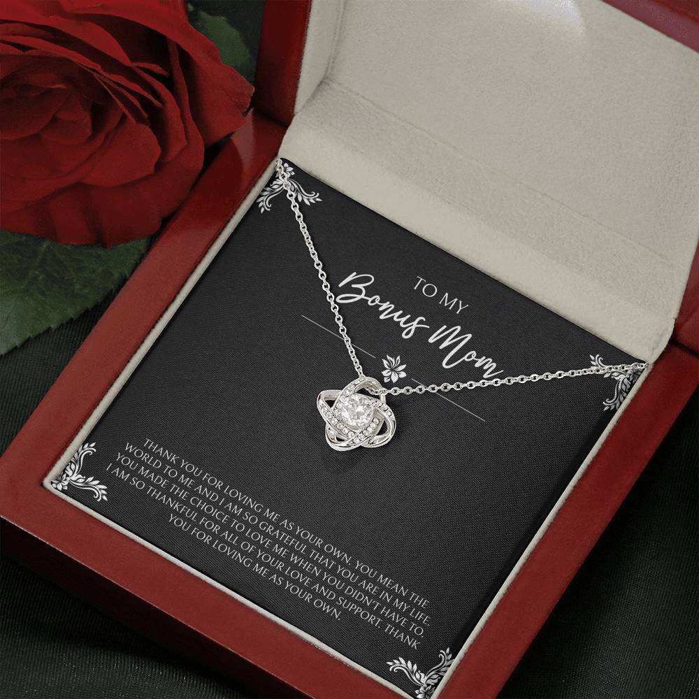 To My Bonus Mom Gifts, You Mean The World To Me , Love Knot Necklace For Women, Birthday Mothers Day Present From Bonus Daughter