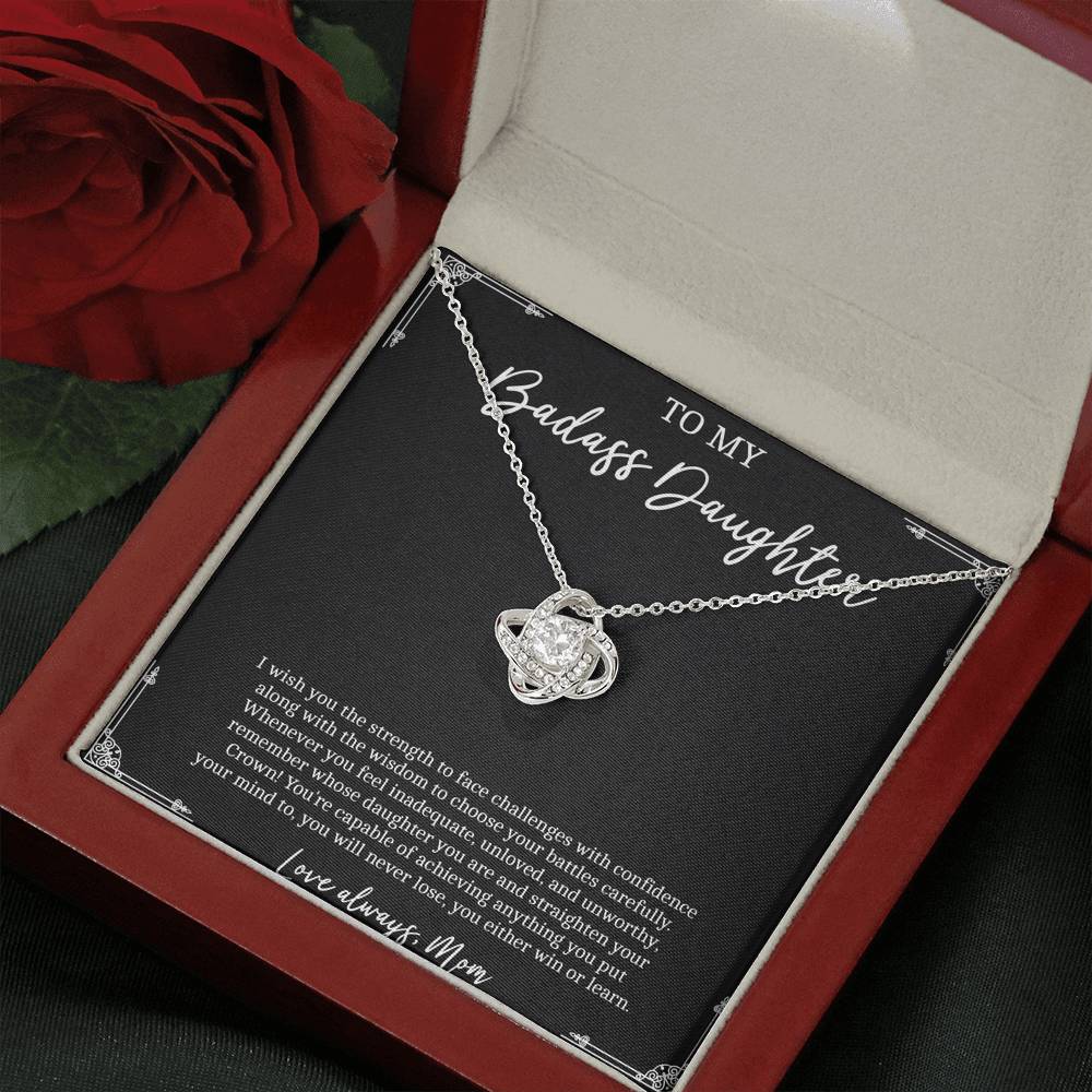 To My Badass Daughter Gifts, I Wish You Strength To Face Challenges, Love Knot Necklace For Women, Birthday Present Idea From Mom