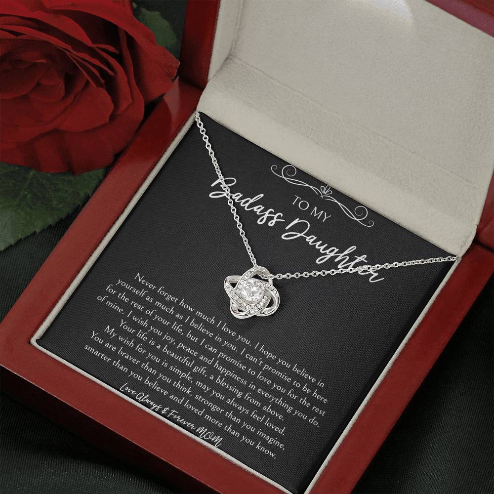 To My Badass Daughter Gifts, Never Forget How Much I Love You, Love Knot Necklace For Women, Birthday Present Idea From Mom