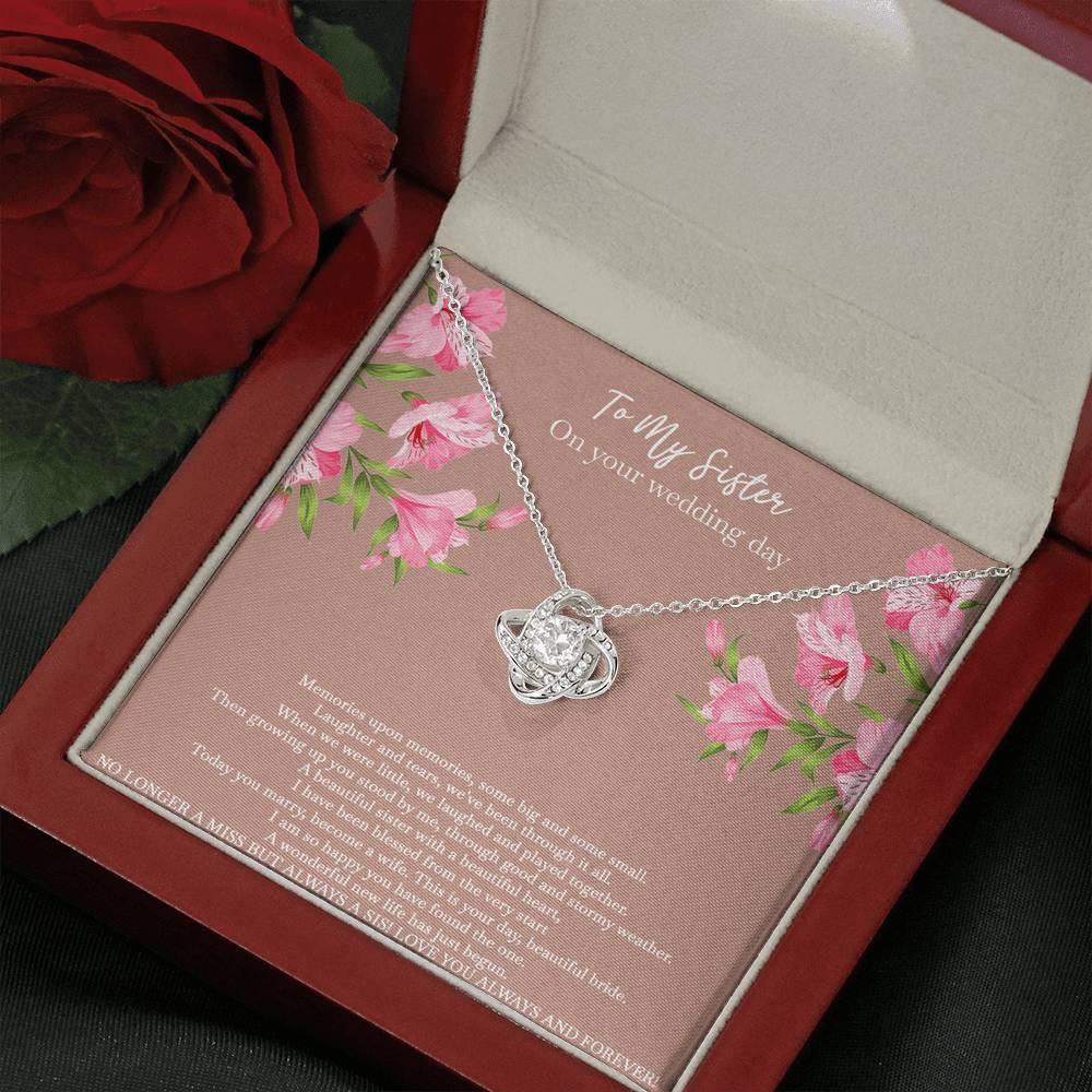 Bride Gifts, No Longer A Miss But Always A Sis, Love Knot Necklace For Women, Wedding Day Thank You Ideas From Sister