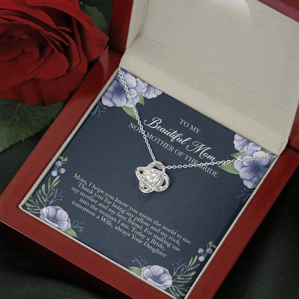 To My Mom of the Bride Gifts, You Mean The World To Me, Love Knot Necklace For Women, Wedding Day Thank You Ideas From Bride