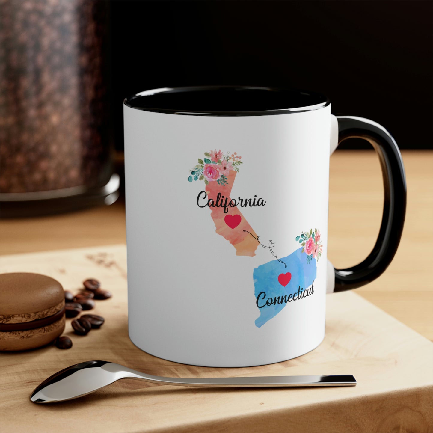 California Connecticut Gifts | Long Distance State Coffee Mug | State to State | Away From Hometown Family | Moving Away Mug