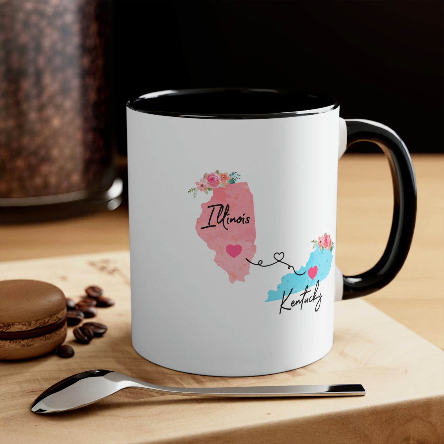 Illinois Kentucky Gifts | Long Distance State Two Tone Coffee Mug | State to State | Away From Home Family | Moving Away Mug