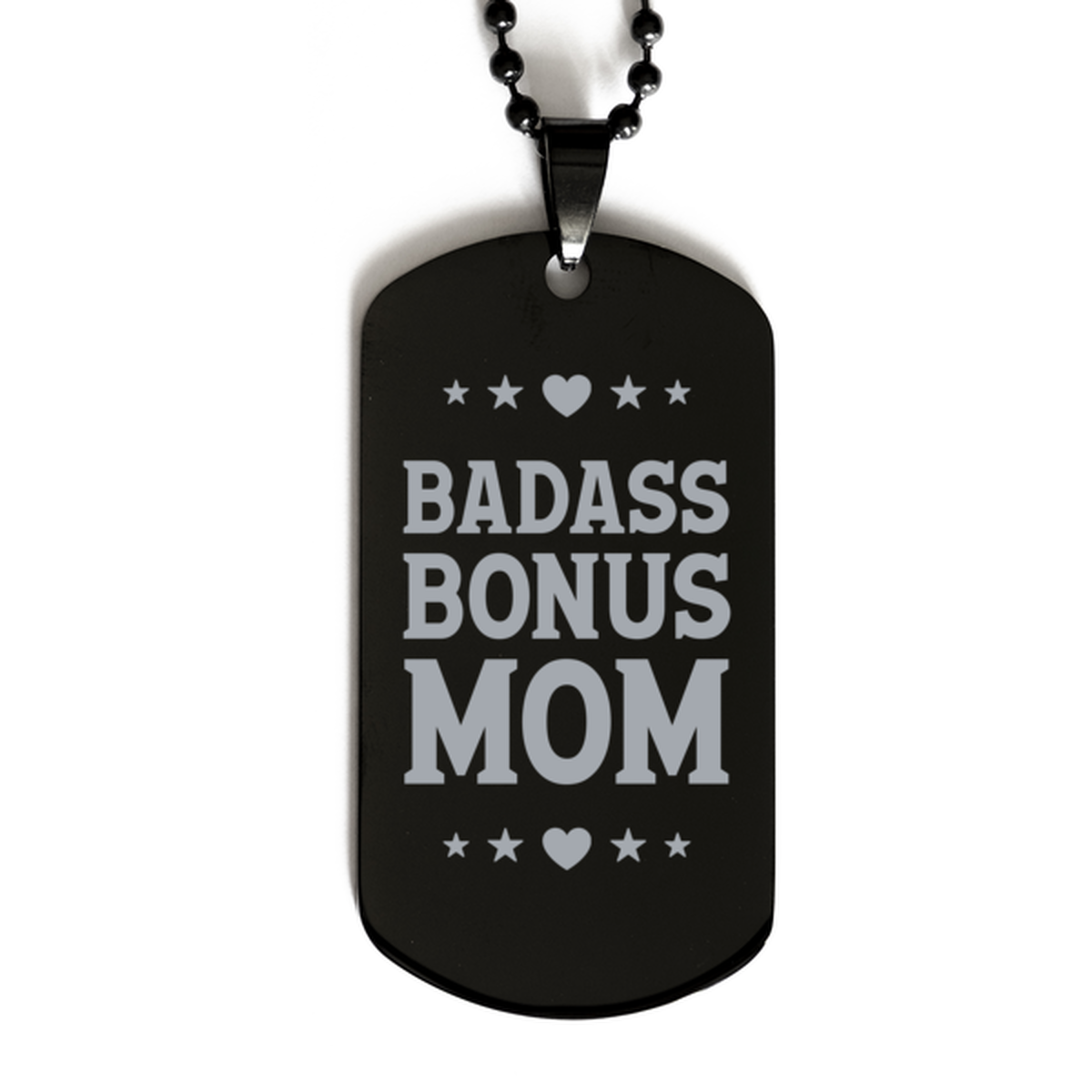 Bonus Mom Black Dog Tag, Badass Bonus Mom, Funny Family Gifts Necklace For Bonus Mom From Son Daughter