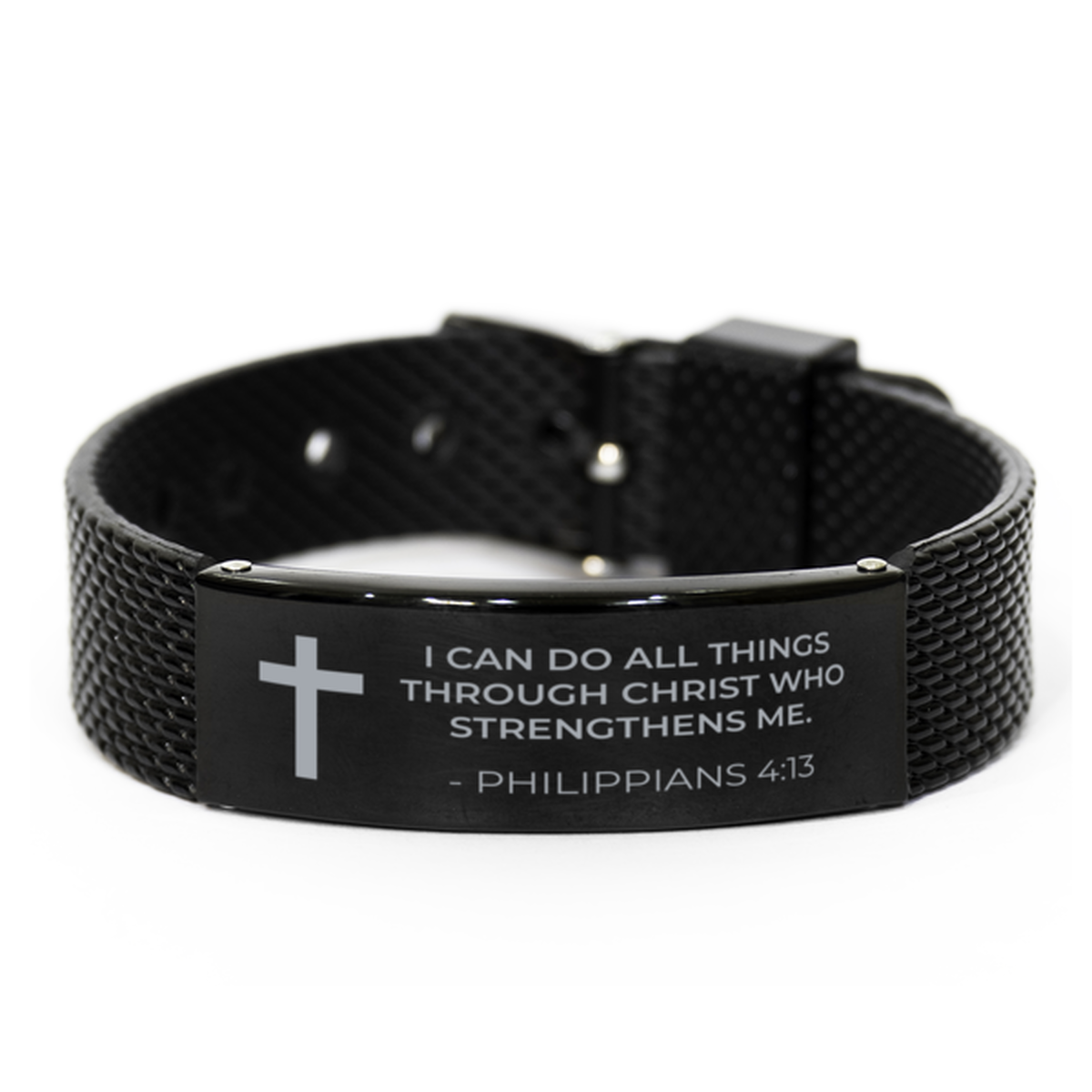 Christian Black Bracelet,, Philippians 4:13 I Can Do All Things Through Christ Who, Motivational Bible Verse Gifts For Men Women