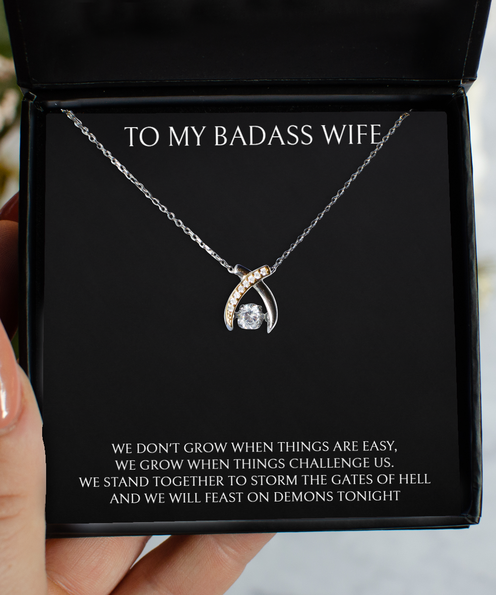 To My Badass Wife, We Stand Together, Wishbone Dancing Necklace For Women, Anniversary Birthday Valentines Day Gifts From Husband