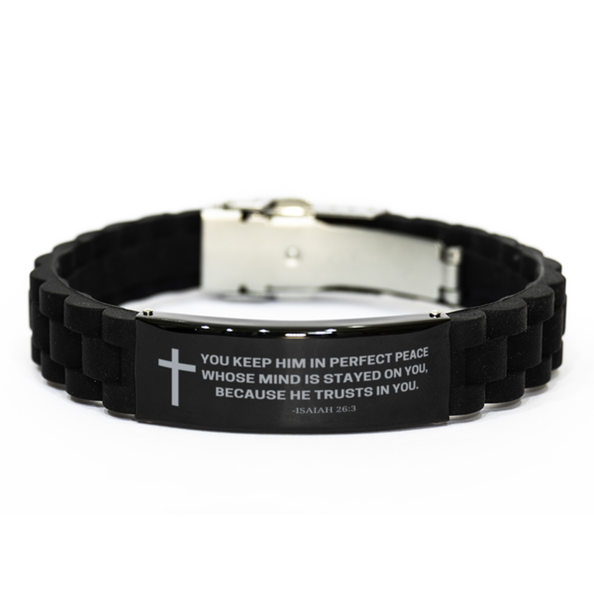 Baptism Gifts For Teenage Boys Girls, Christian Bible Verse Black Glidelock Clasp Bracelet, You keep him in perfect peace, Catholic Confirmation Gifts for Son, Godson, Grandson, Nephew