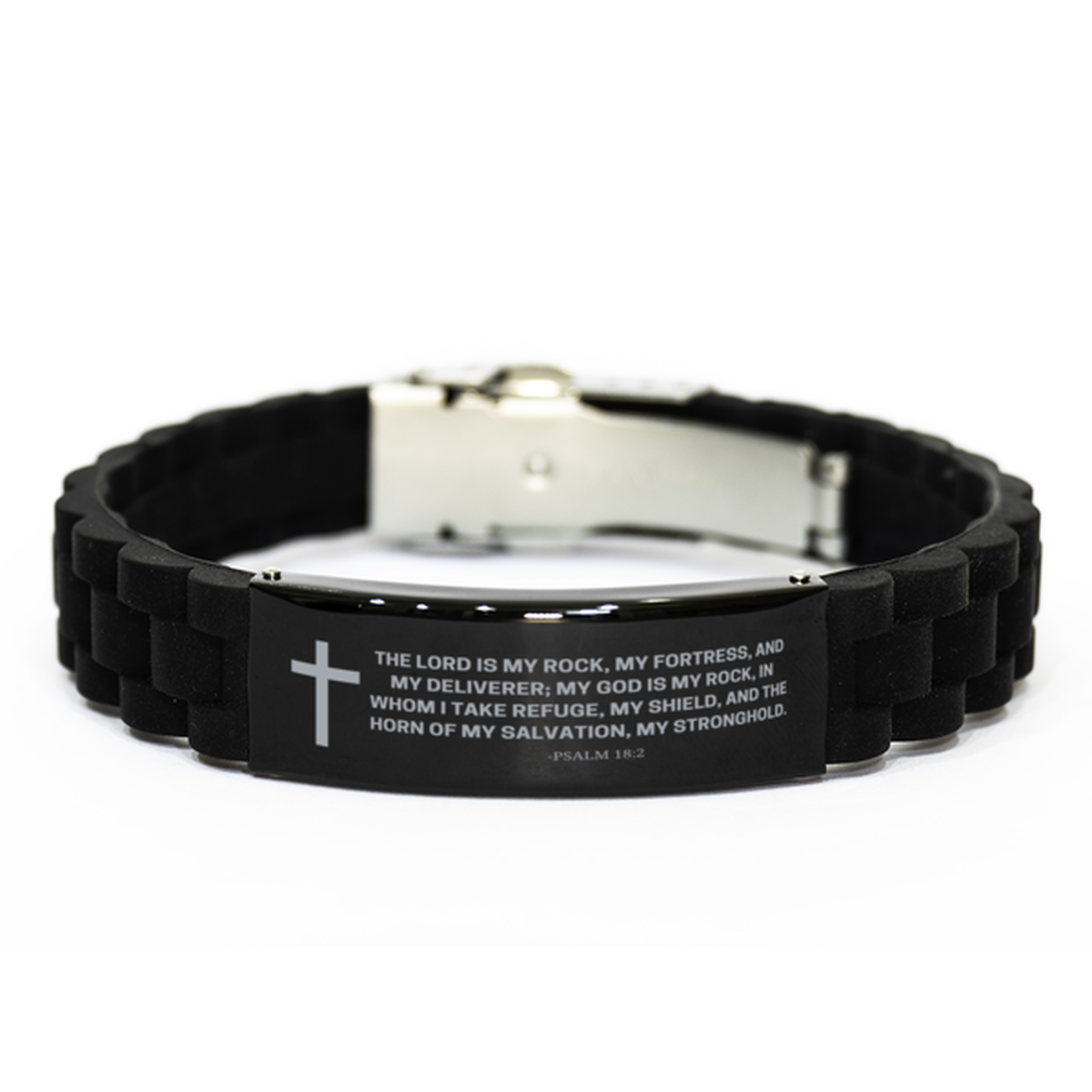 Baptism Gifts For Teenage Boys Girls, Christian Bible Verse Black Glidelock Clasp Bracelet, The Lord is my rock, Catholic Confirmation Gifts for Son, Godson, Grandson, Nephew
