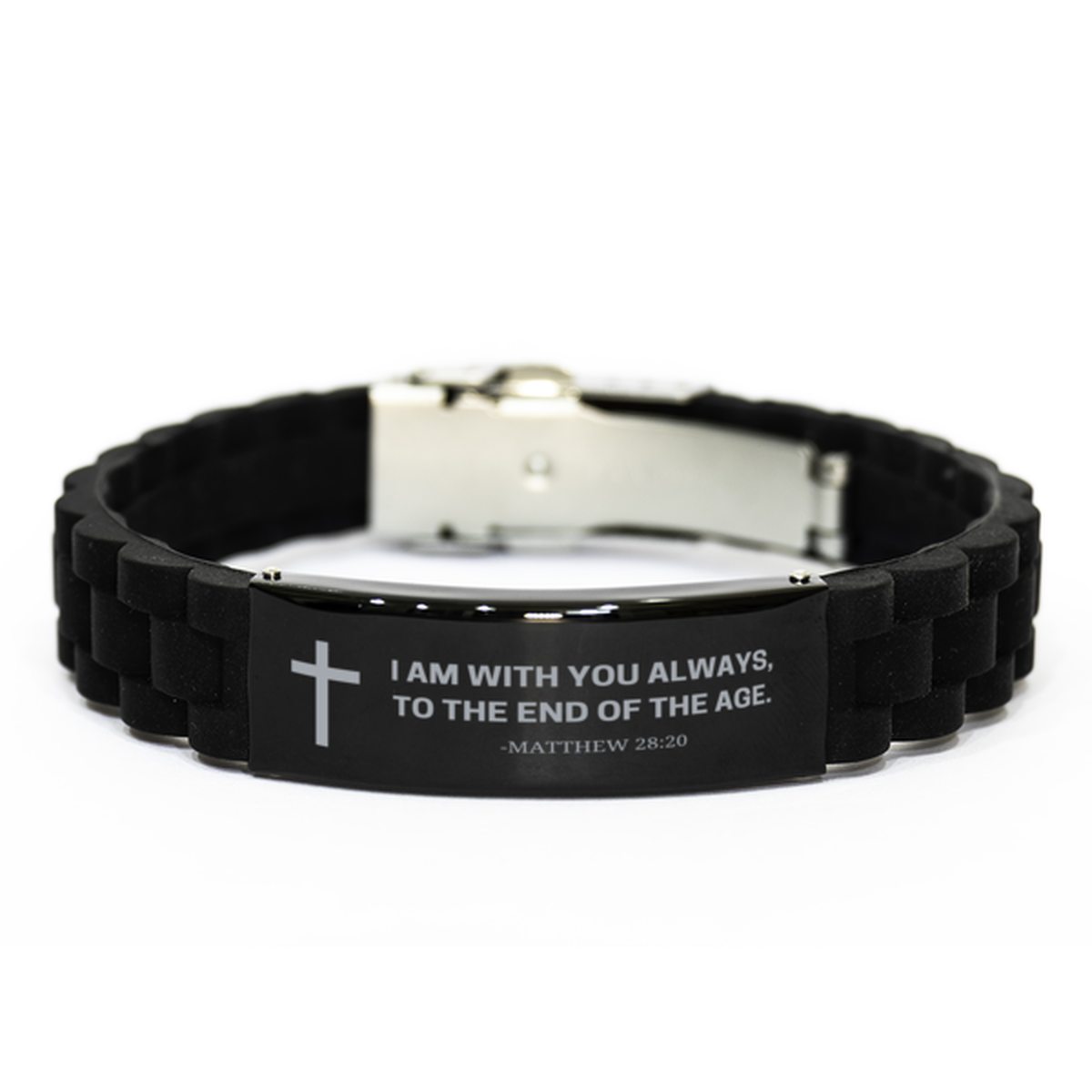 Baptism Gifts For Teenage Boys Girls, Christian Bible Verse Black Glidelock Clasp Bracelet, I am with you always, Catholic Confirmation Gifts for Son, Godson, Grandson, Nephew