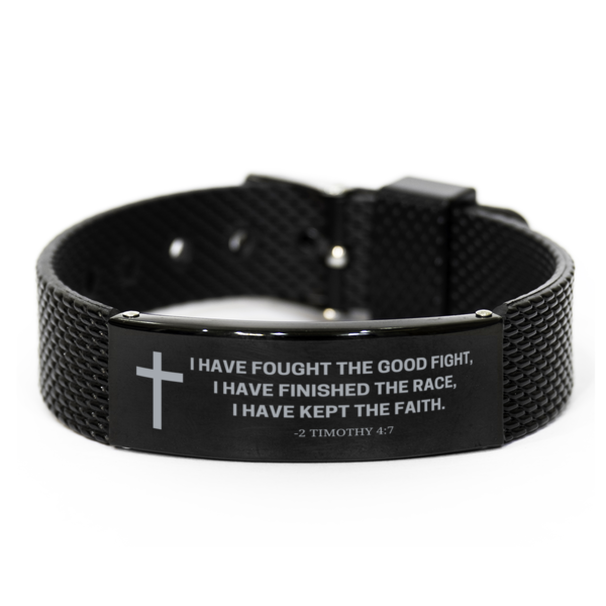 Baptism Gifts For Teenage Boys Girls, Christian Bible Verse Black Shark Mesh Bracelet, I have fought the good fight, Catholic Confirmation Gifts for Son, Godson, Grandson, Nephew
