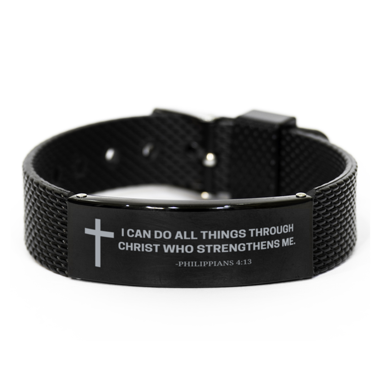 Baptism Gifts For Teenage Boys Girls, Christian Bible Verse Black Shark Mesh Bracelet, I can do all things through Christ, Catholic Confirmation Gifts for Son, Godson, Grandson, Nephew