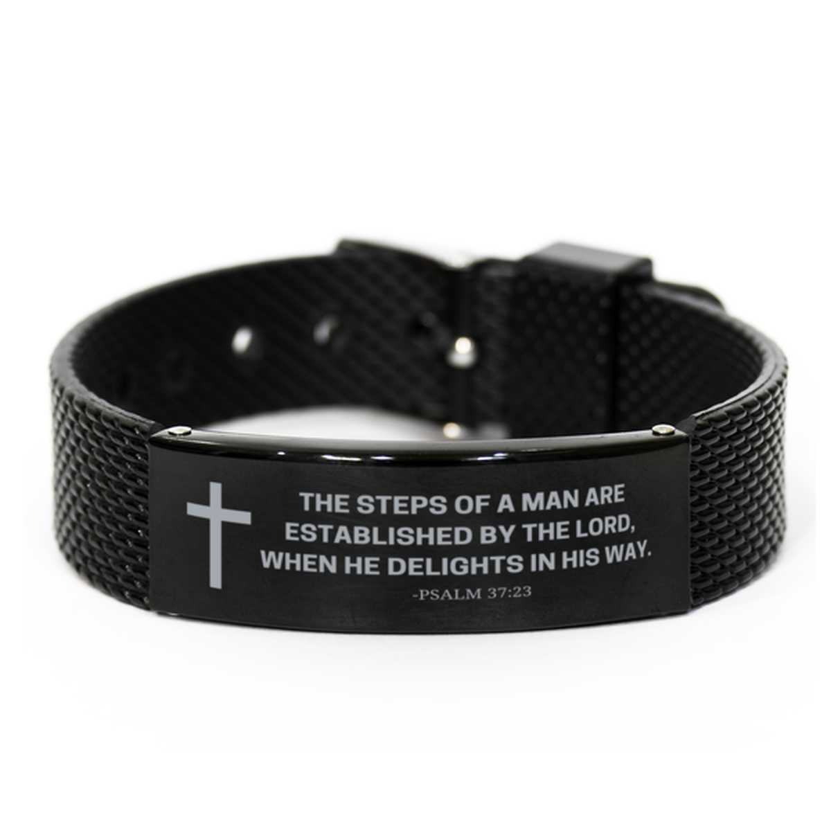 Baptism Gifts For Teenage Boys Girls, Christian Bible Verse Black Shark Mesh Bracelet, The steps of a man are, Catholic Confirmation Gifts for Son, Godson, Grandson, Nephew