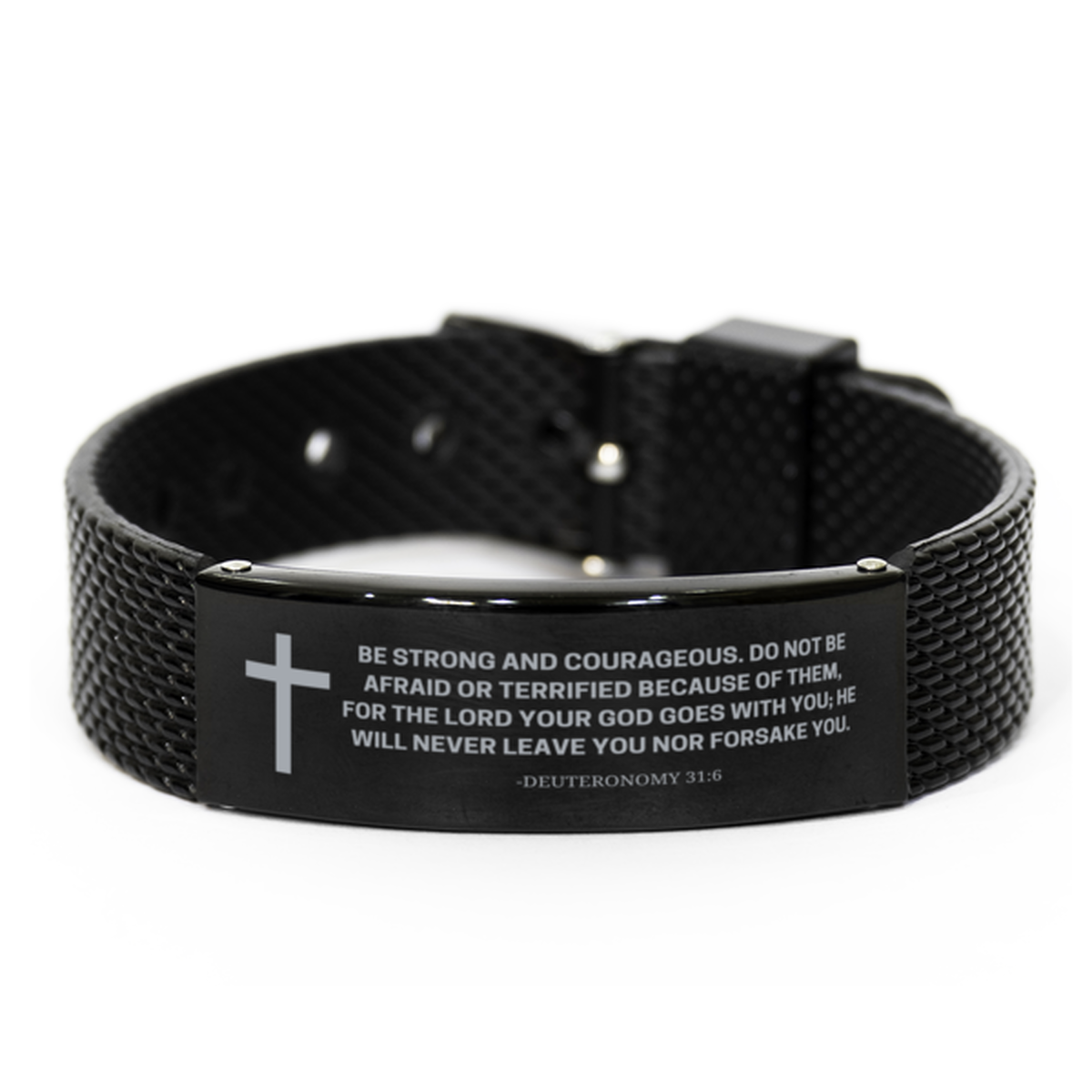 Baptism Gifts For Teenage Boys Girls, Christian Bible Verse Black Shark Mesh Bracelet, He will never leave you nor forsake you, Catholic Confirmation Gifts for Son, Godson, Grandson, Nephew