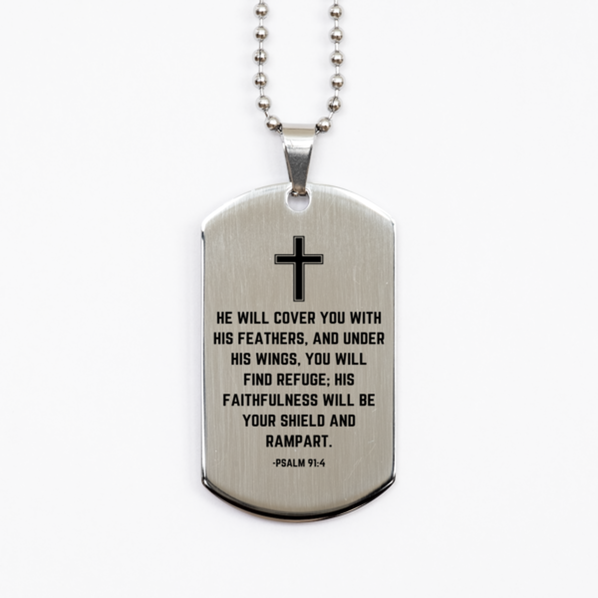 Baptism Gifts For Teenage Boys Girls, Christian Bible Verse Silver Dog Tag, He will cover you with his feathers, Confirmation Gifts, Bible Verse Necklace for Son, Godson, Grandson, Nephew