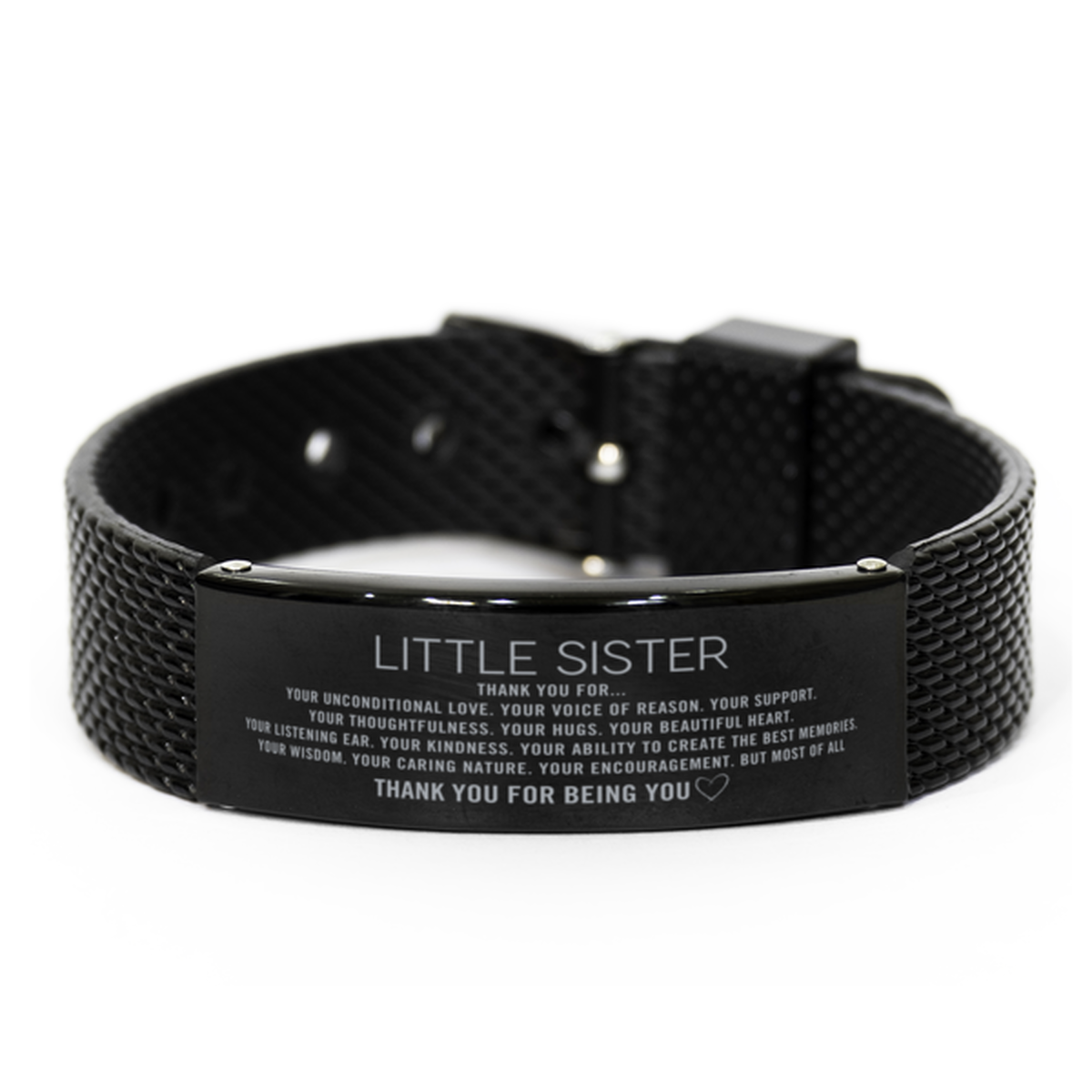 Little Sister Black Shark Mesh Bracelet Custom, Engraved Gifts For Little Sister Christmas Graduation Birthday Gifts for Men Women Little Sister Thank you for Your unconditional love