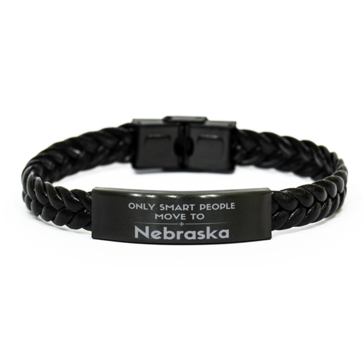 Only smart people move to Nebraska Braided Leather Bracelet, Gag Gifts For Nebraska, Move to Nebraska Gifts for Friends Coworker Funny Saying Quote