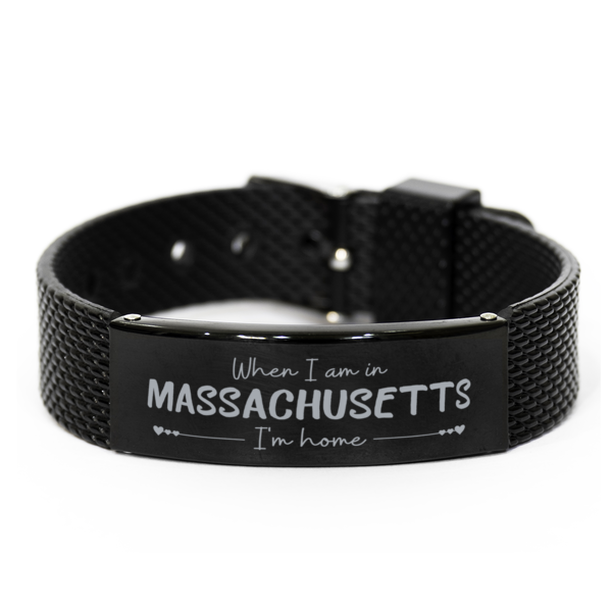 When I am in Massachusetts I'm home Black Shark Mesh Bracelet, Cheap Gifts For Massachusetts, State Massachusetts Birthday Gifts for Friends Coworker