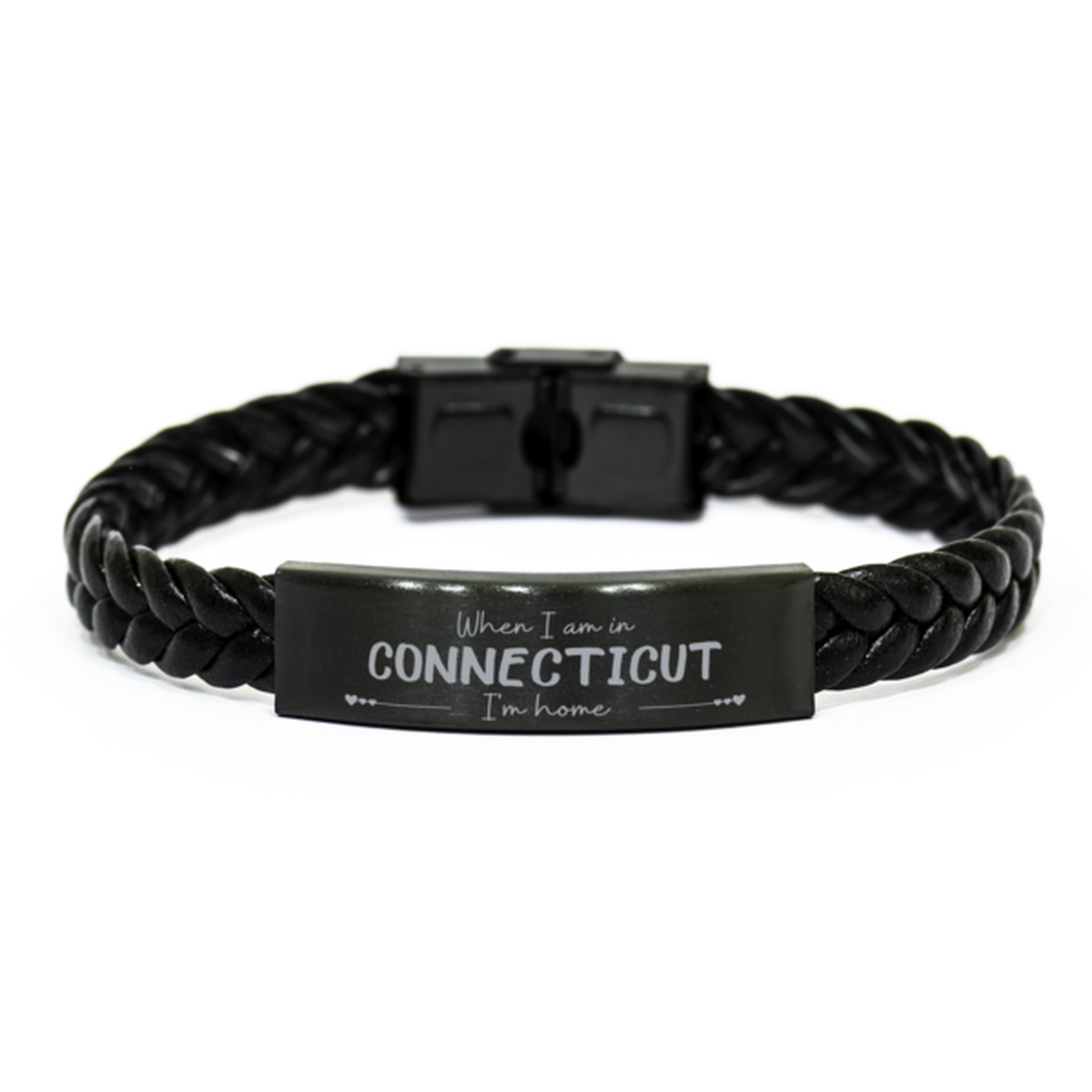 When I am in Connecticut I'm home Braided Leather Bracelet, Cheap Gifts For Connecticut, State Connecticut Birthday Gifts for Friends Coworker