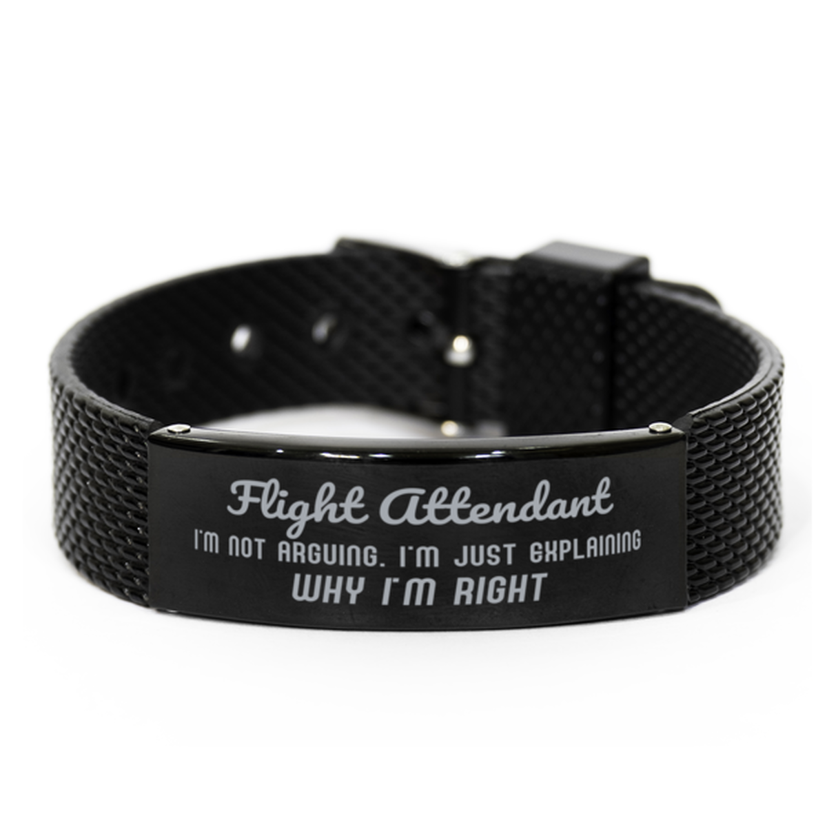 Flight Attendant I'm not Arguing. I'm Just Explaining Why I'm RIGHT Black Shark Mesh Bracelet, Funny Saying Quote Flight Attendant Gifts For Flight Attendant Graduation Birthday Christmas Gifts for Men Women Coworker