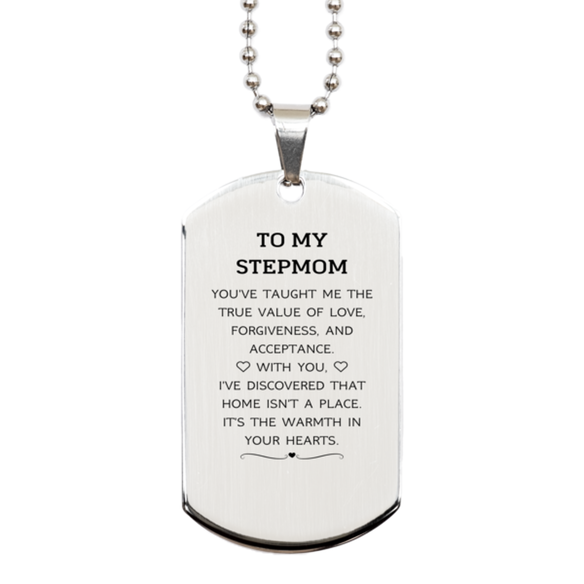 Stepmom Silver Dog Tag Necklace - You've Taught Me the True Value of Love | Perfect Gift