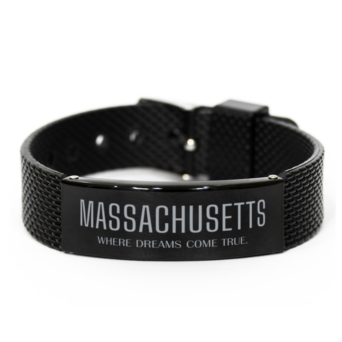 Massachusetts Black Shark Mesh Bracelet - Where Dreams Come True | Inspirational Gift