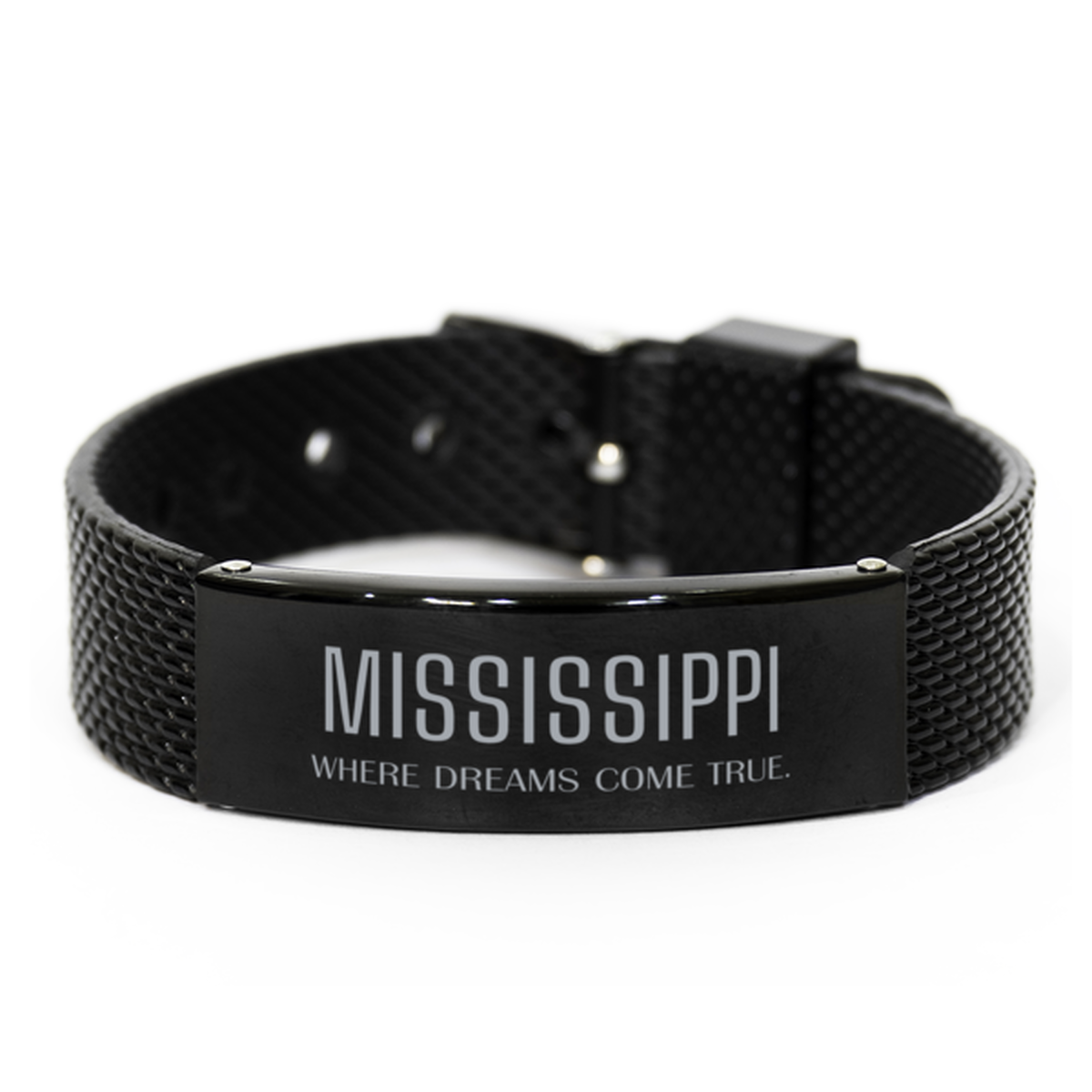Mississippi State Black Shark Mesh Bracelet - Mississippi Where Dreams Come True | Inspirational Gift