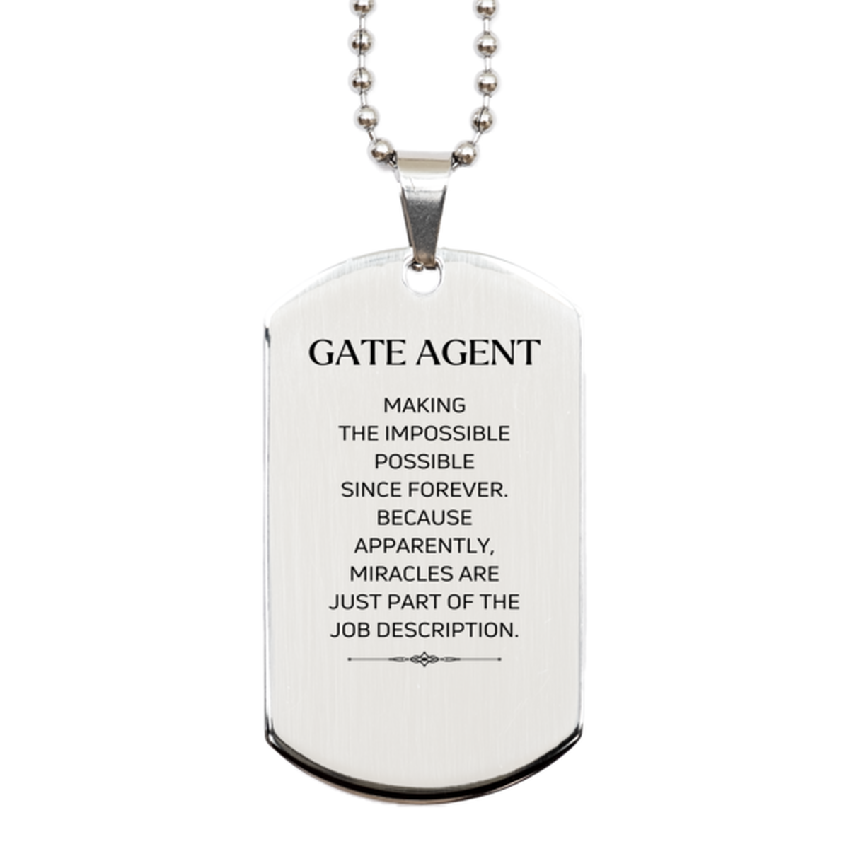 Gate Agent Silver Dog Tag Necklace - Miracles are just part of the job description | Inspirational Gift