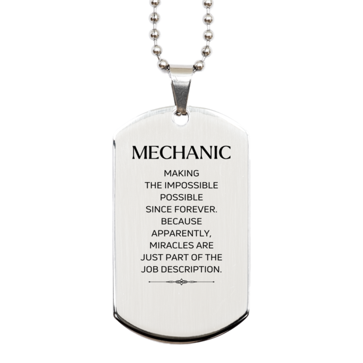 Mechanic Silver Dog Tag Necklace - Miracles are Just Part of the Job Description | Inspirational Gift