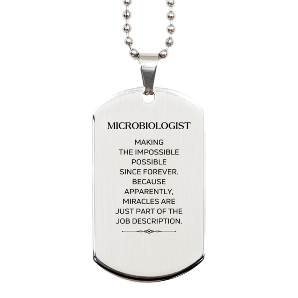 Microbiologist Silver Dog Tag Necklace - Miracles are Just Part of the Job | Inspirational Gift