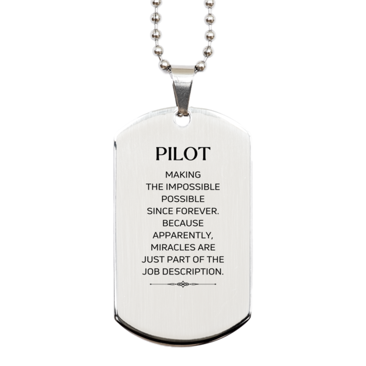 Pilot Silver Dog Tag Necklace - Miracles are just part of the job description | Inspirational Gift
