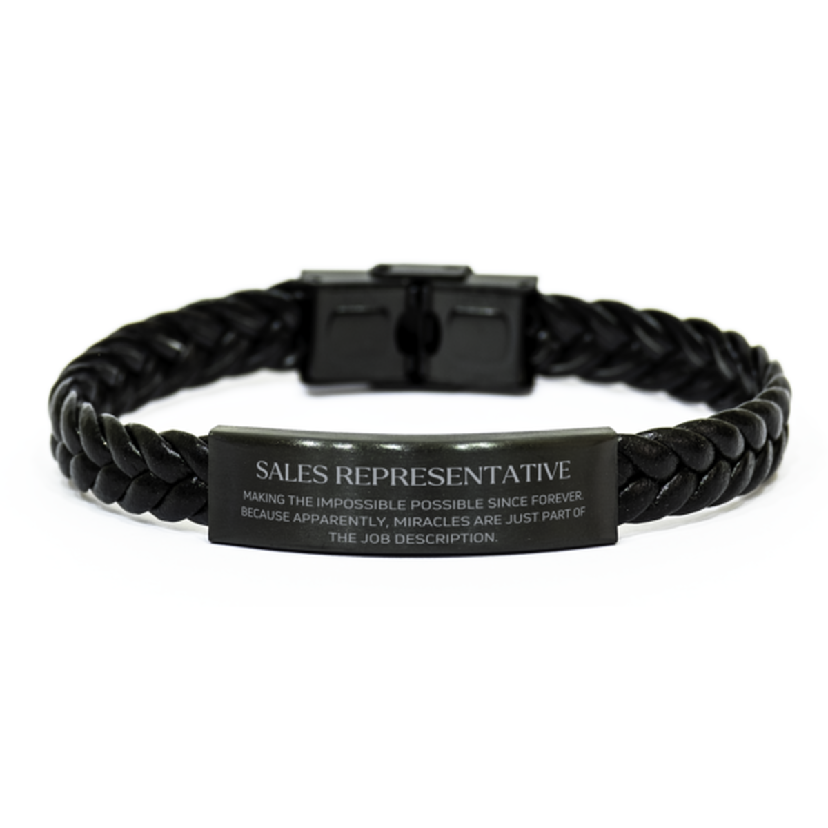 Sales Representative Braided Leather Bracelet - Miracles are Just Part of the Job | Inspirational Gift