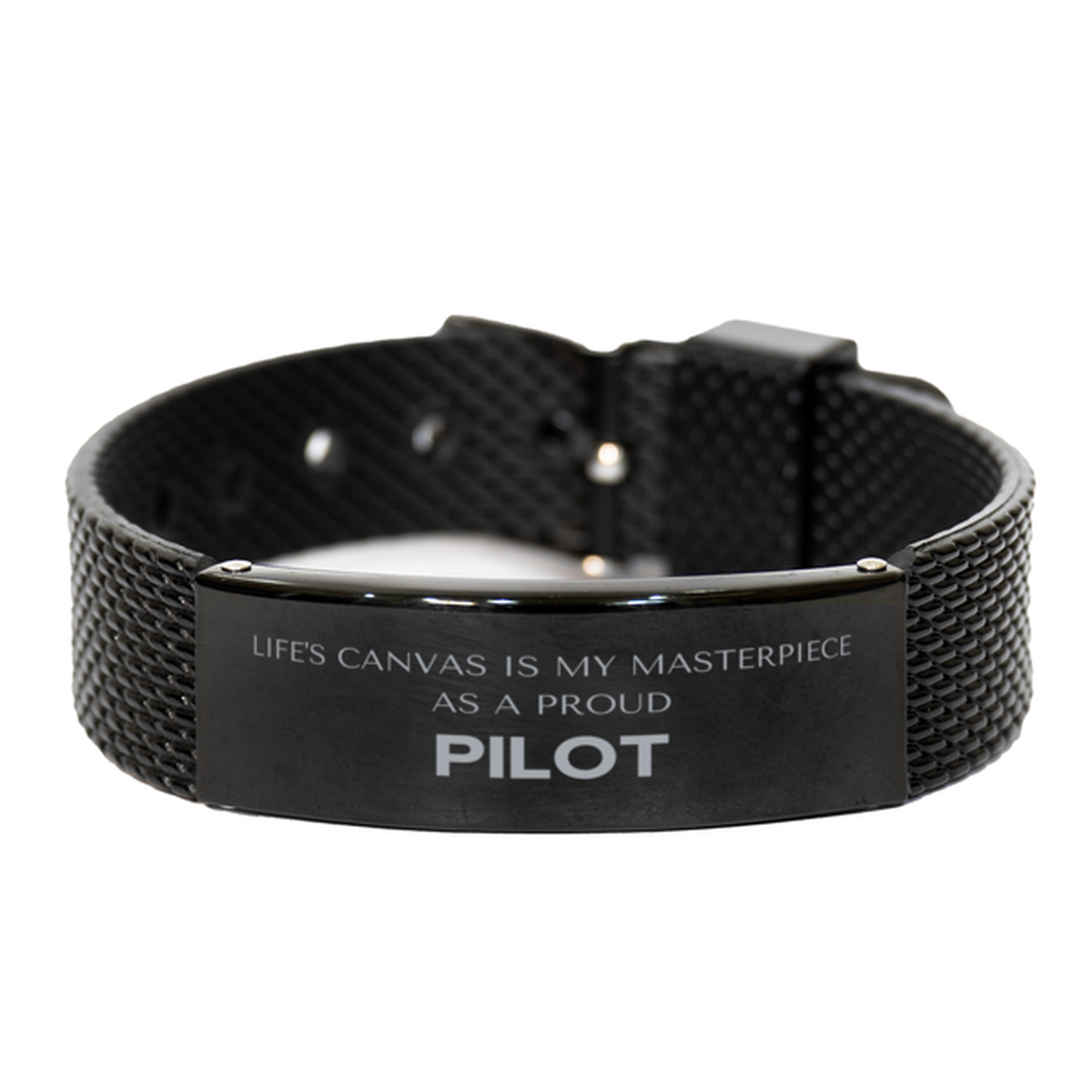 Pilot Black Shark Mesh Bracelet - Life's Canvas is My Masterpiece | Perfect Gift for Pilots