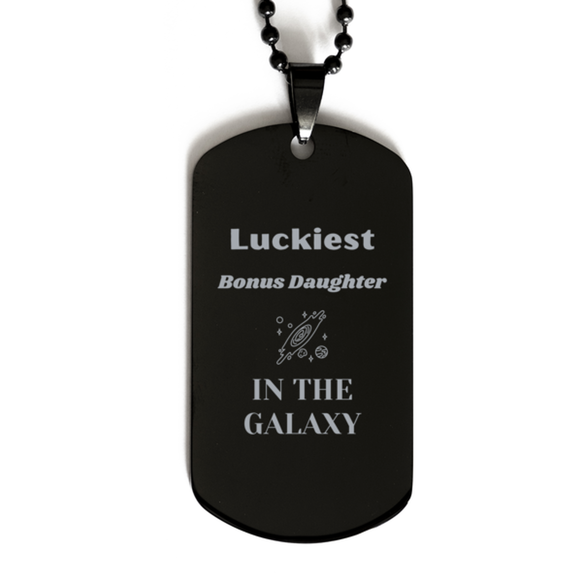 Bonus Daughter Dog Tag Necklace - Luckiest Bonus Daughter in the Galaxy | Christmas Gift