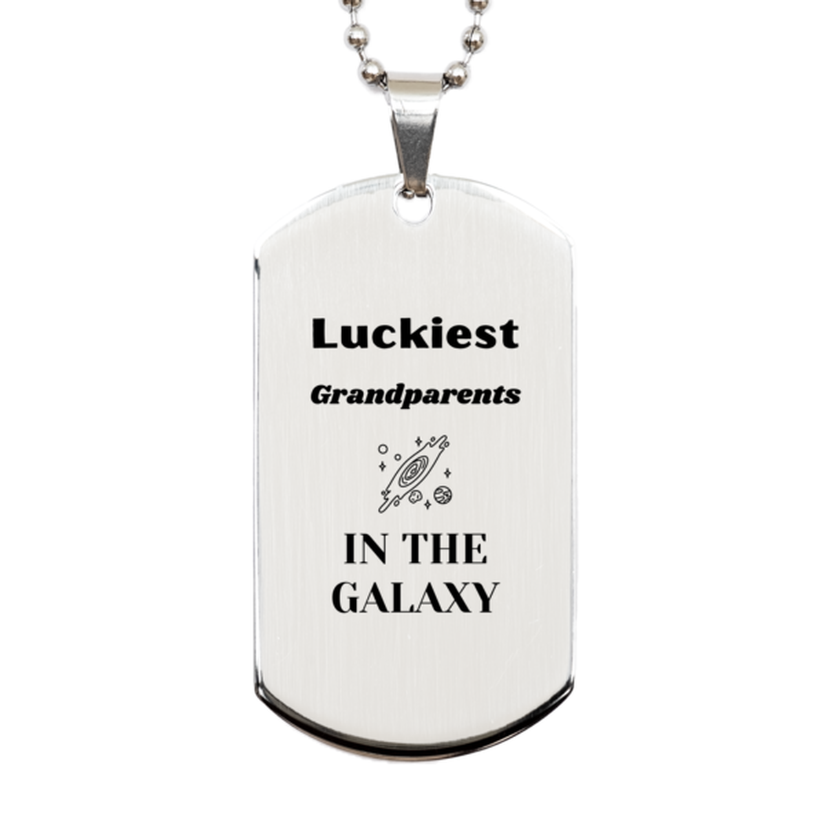 Grandparents Silver Dog Tag Necklace - Luckiest Grandparents in the Galaxy | Christmas Gift
