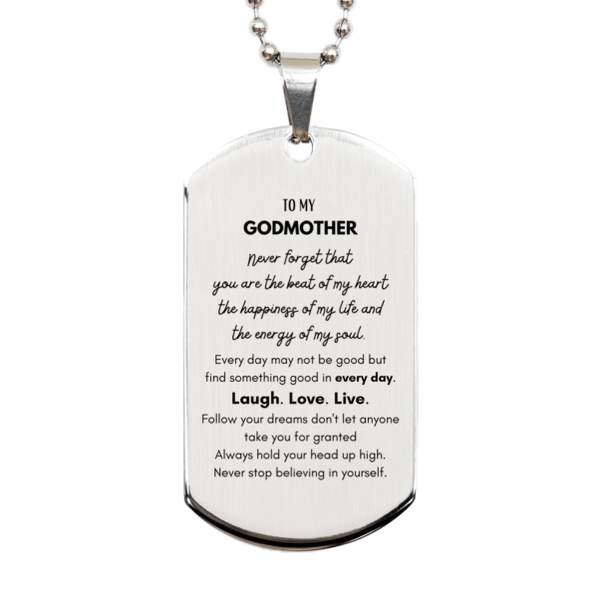 Godmother Silver Dog Tag Necklace - Heartfelt Message | Birthday Gift